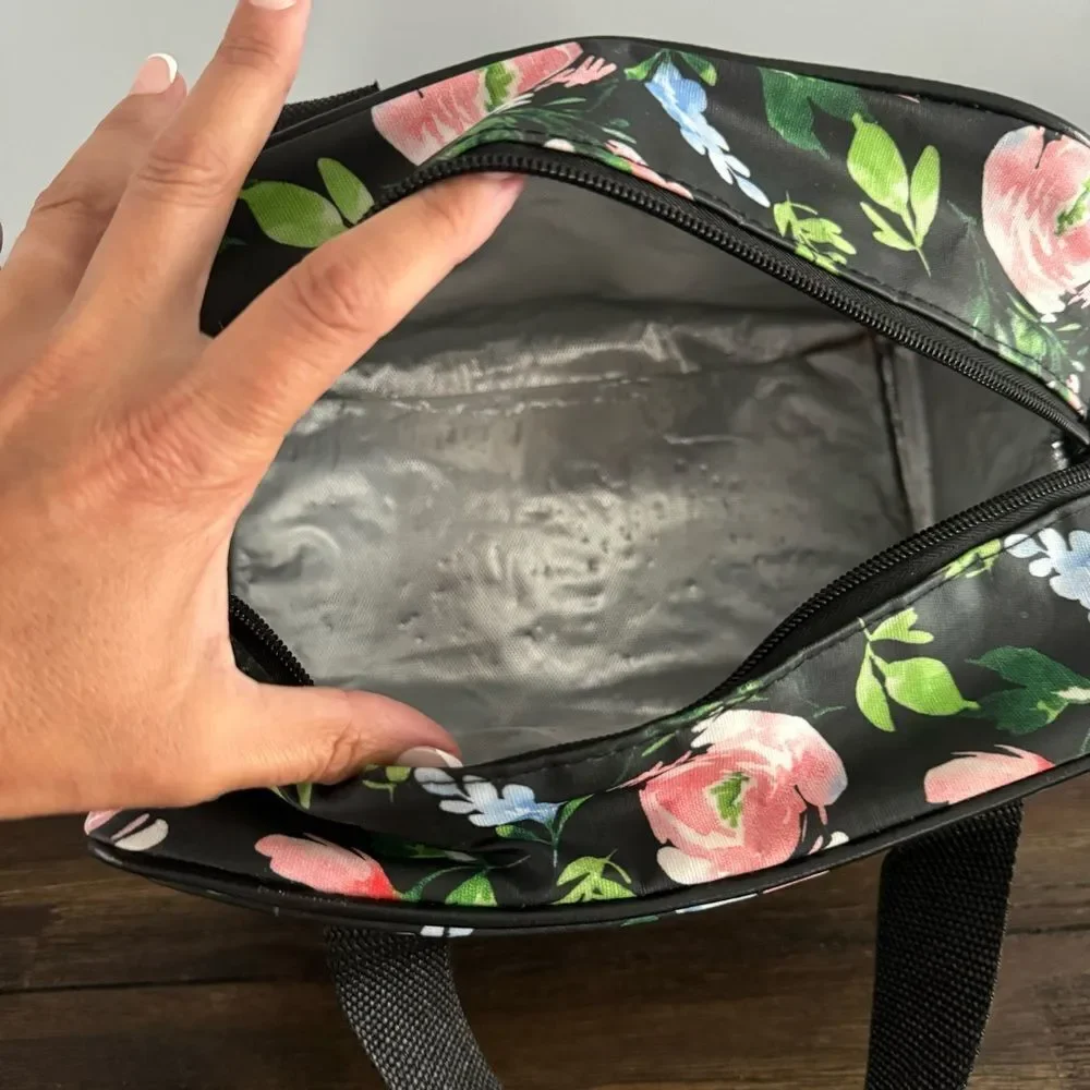 Nicole Miller Black Multicolor Floral Travel Case Cosmetics and Toiletry Bag